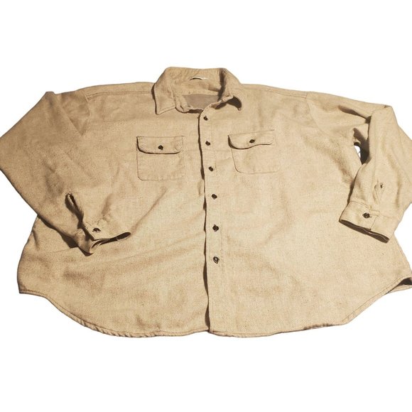 Vintage FiveBrother 4X Heavy Flannel Shirt Beige/Gray BUTTON USA UNION MADE - Picture 1 of 11